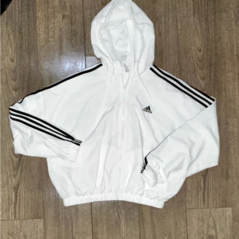 Women's adidas Essentials 3-Stripes Woven Windbreaker SZ M - Picture 7 of 11